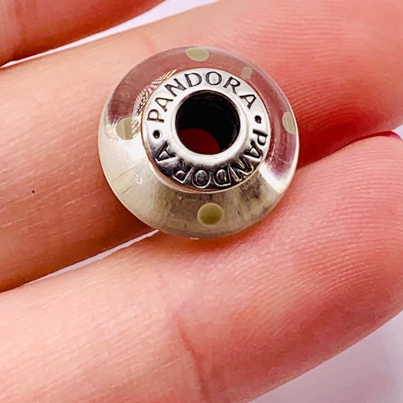 EUC Pandora 790602 Sterling Silver Gray on White Murano Glass Polka Dot Bead - Picture 10 of 10